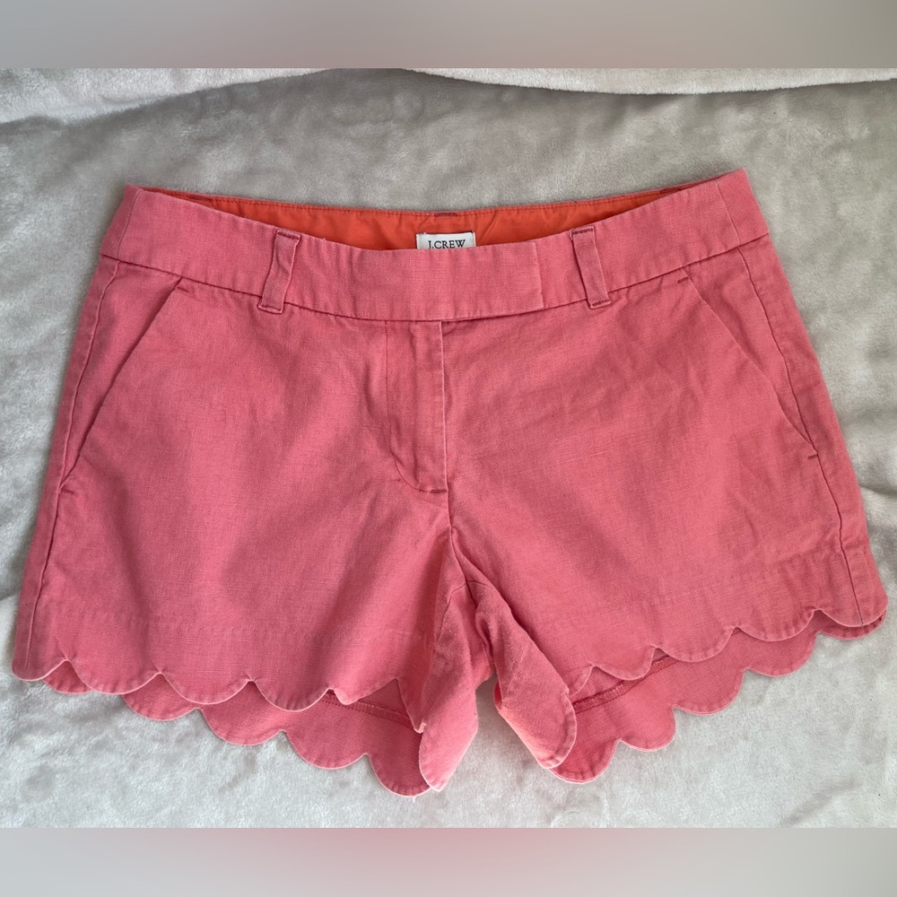 J. Crew Pink Coral Scalloped Linen-Blend Women's Shorts Size 6